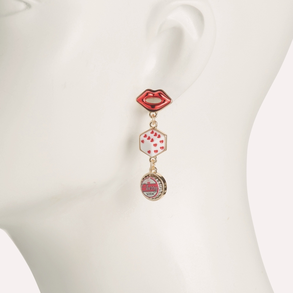 NEW Betsey Johnson Lips, Heart, Dice & Cherry Cola Linear Drop Earrings NWT - Picture 5 of 5